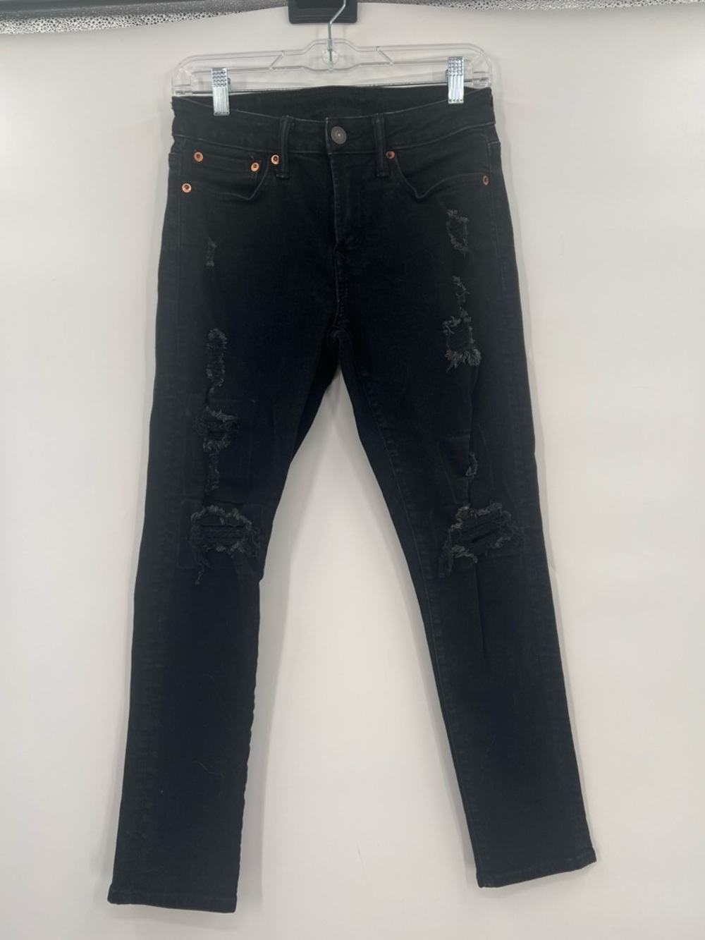 Size 28/28  American Eagle Outfitters Airflex Black Distressed Skinny Jeans